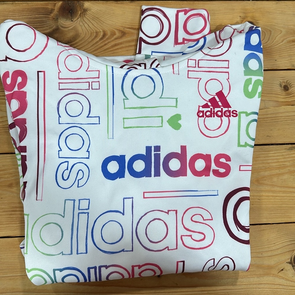Adidas Hoodies size M (10-12) Youth Girl Sweatshirt. White- Multicolor - Picture 5 of 5